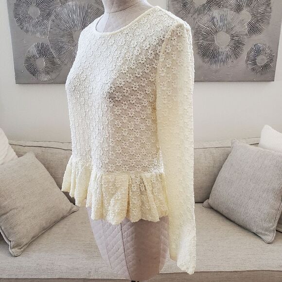 NEW! Rebecca Taylor Peplum Hem Long Sleeve Blouse - size XL in Vanilla - Picture 8 of 15